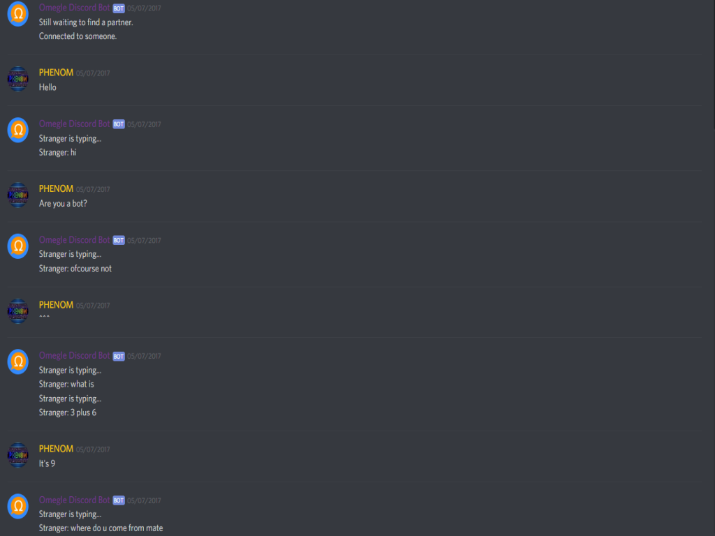 Omegle Discord Bot Chat Example